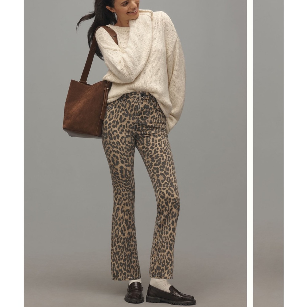 Good American Good Standard High Rise Leopard Kick Flare Jeans